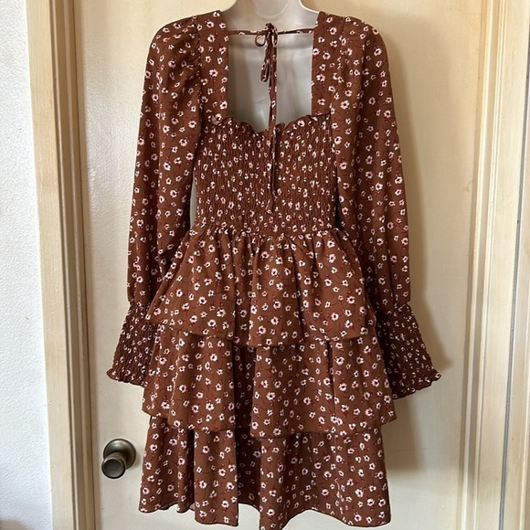 Kirundo brown floral smocked ruffle dress size S - Picture 6 of 9